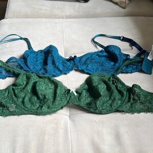 Gilligan & O'Malley Lace Underwire Bra Set - Teal and Green